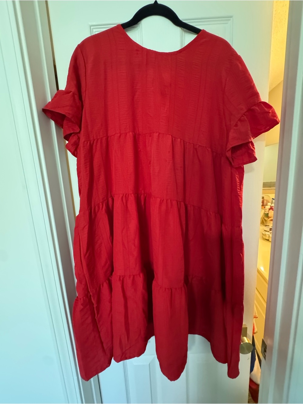 SHEIN Red Tiered Midi Dress with Ruffle Sleeves